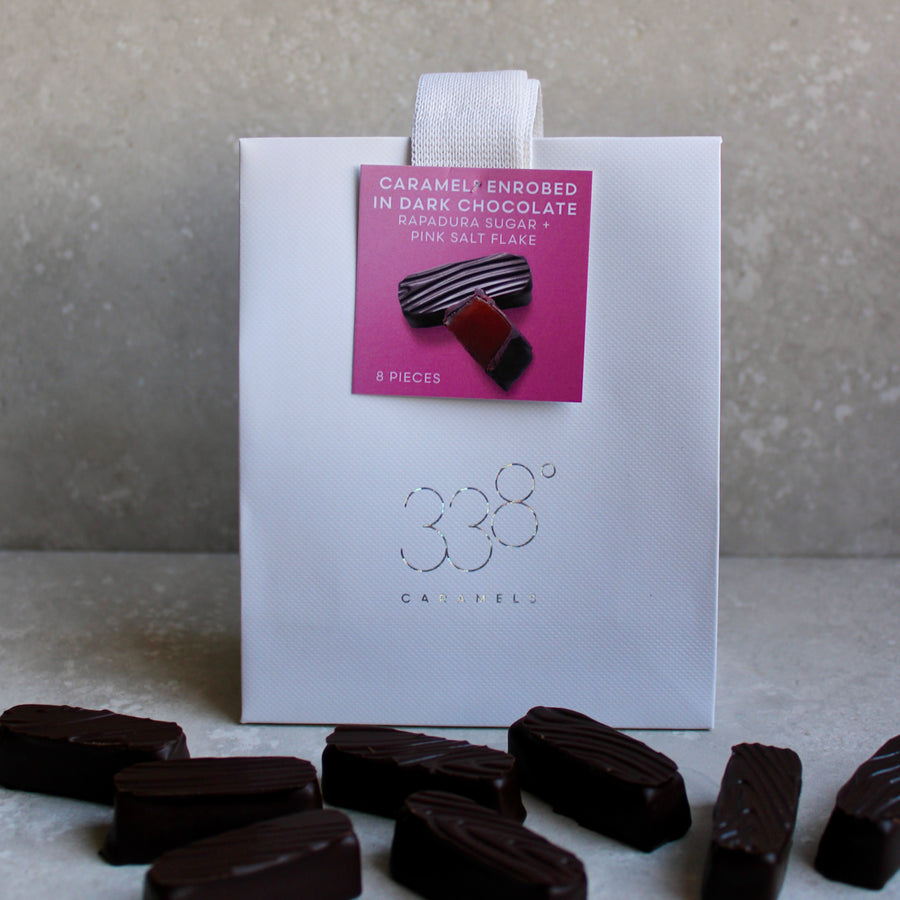 Petit Cadeau of Caramel° Enrobed in Dark Chocolate