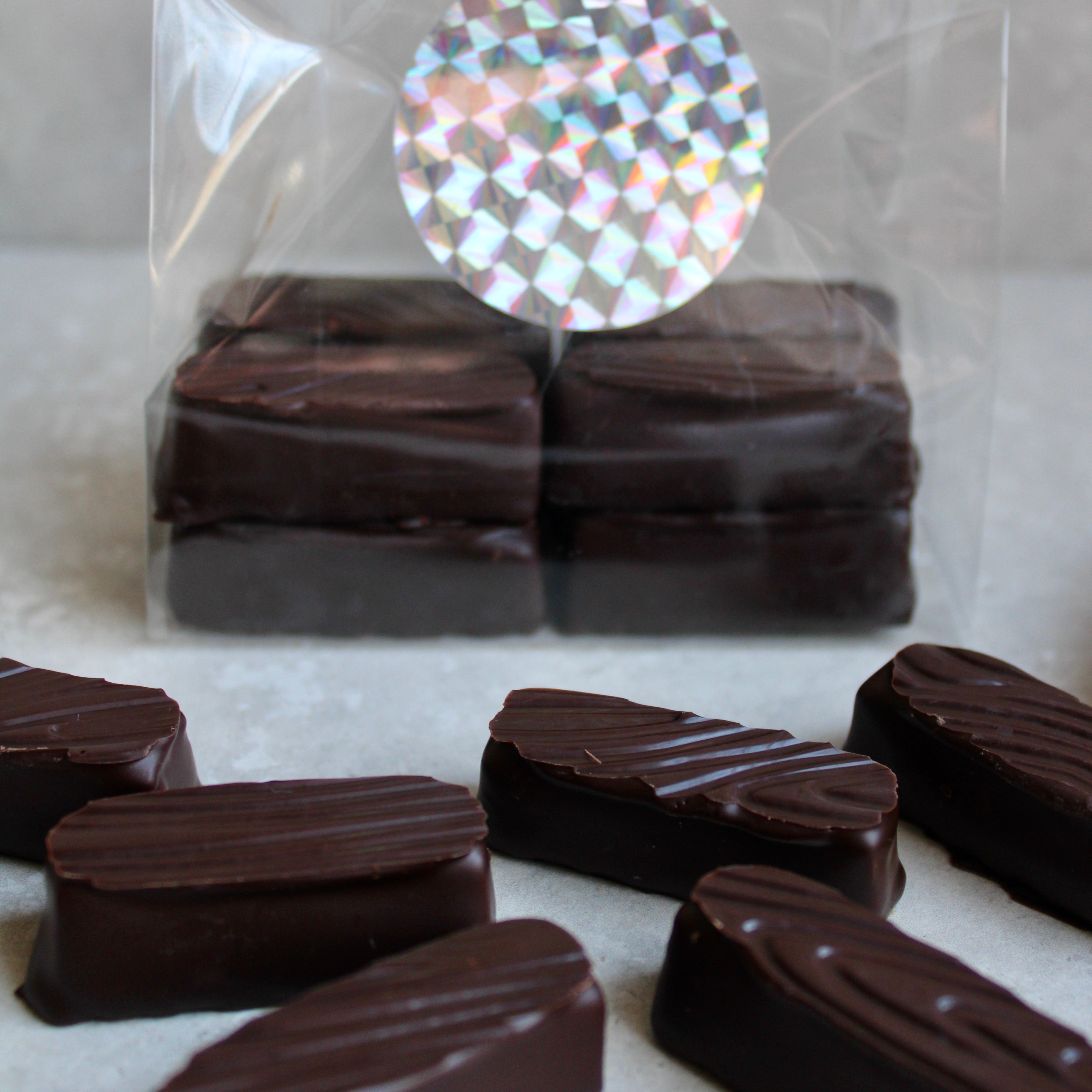 Petit Cadeau of Caramel° Enrobed in Dark Chocolate