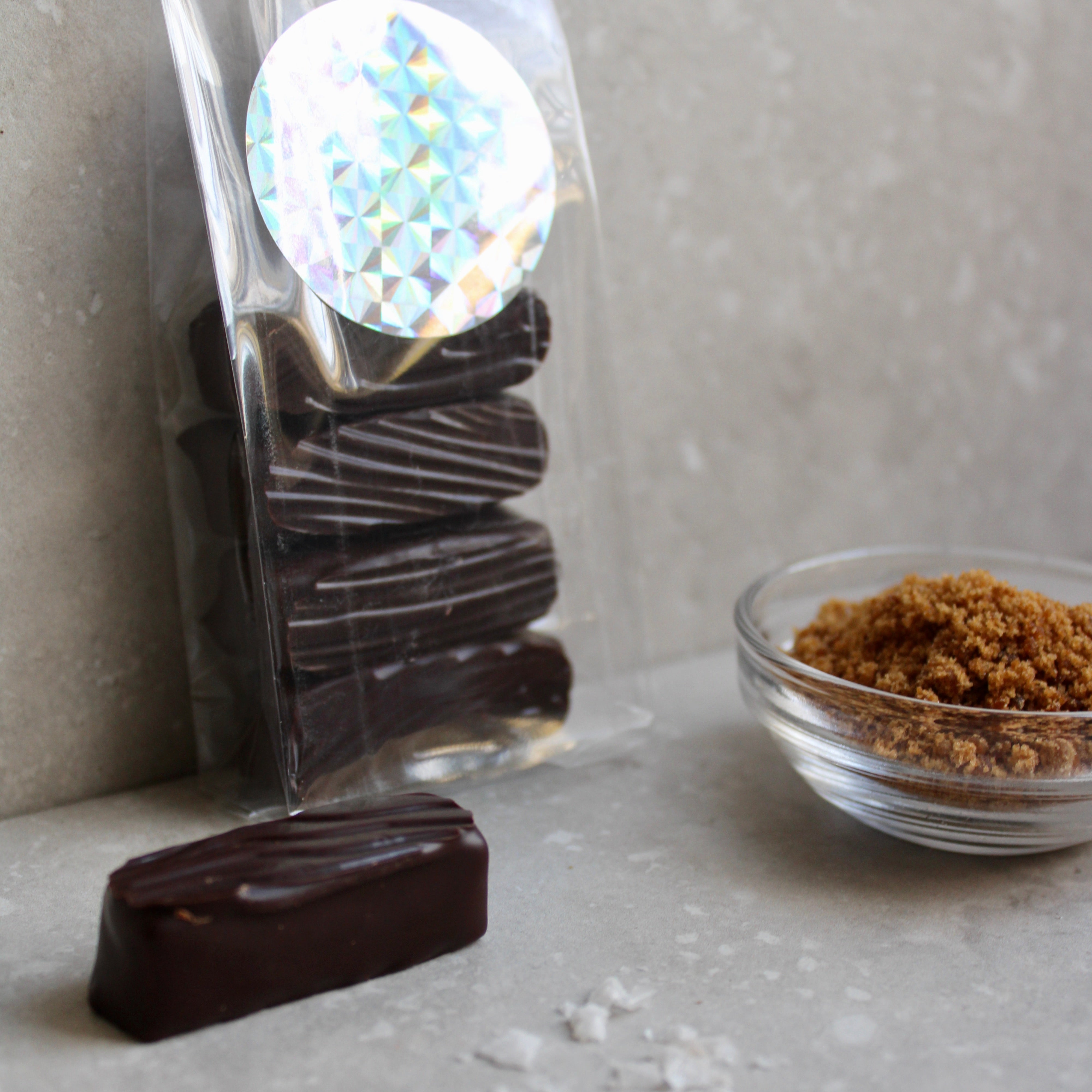 Petit Fours of Caramel° Enrobed in Dark Chocolate